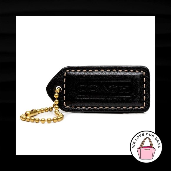 Coach Accessories - 2" Medium COACH BLACK LEATHER ANTIQUE BRASS FOB BAG CHARM KEYCHAIN HANG TAG